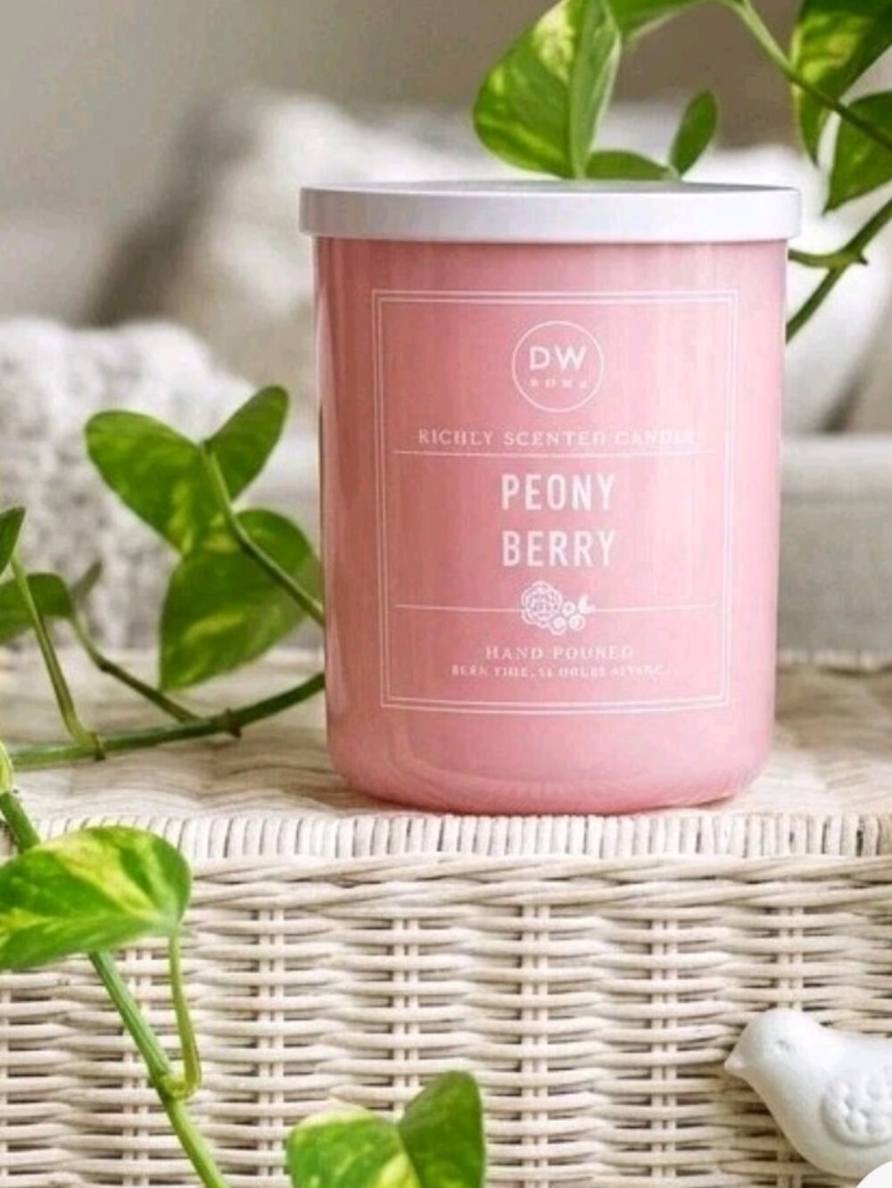 New DW Candle Peony Berry 9 Oz Pink Jar, White Candle 1 Wick Lovely Floral Scent